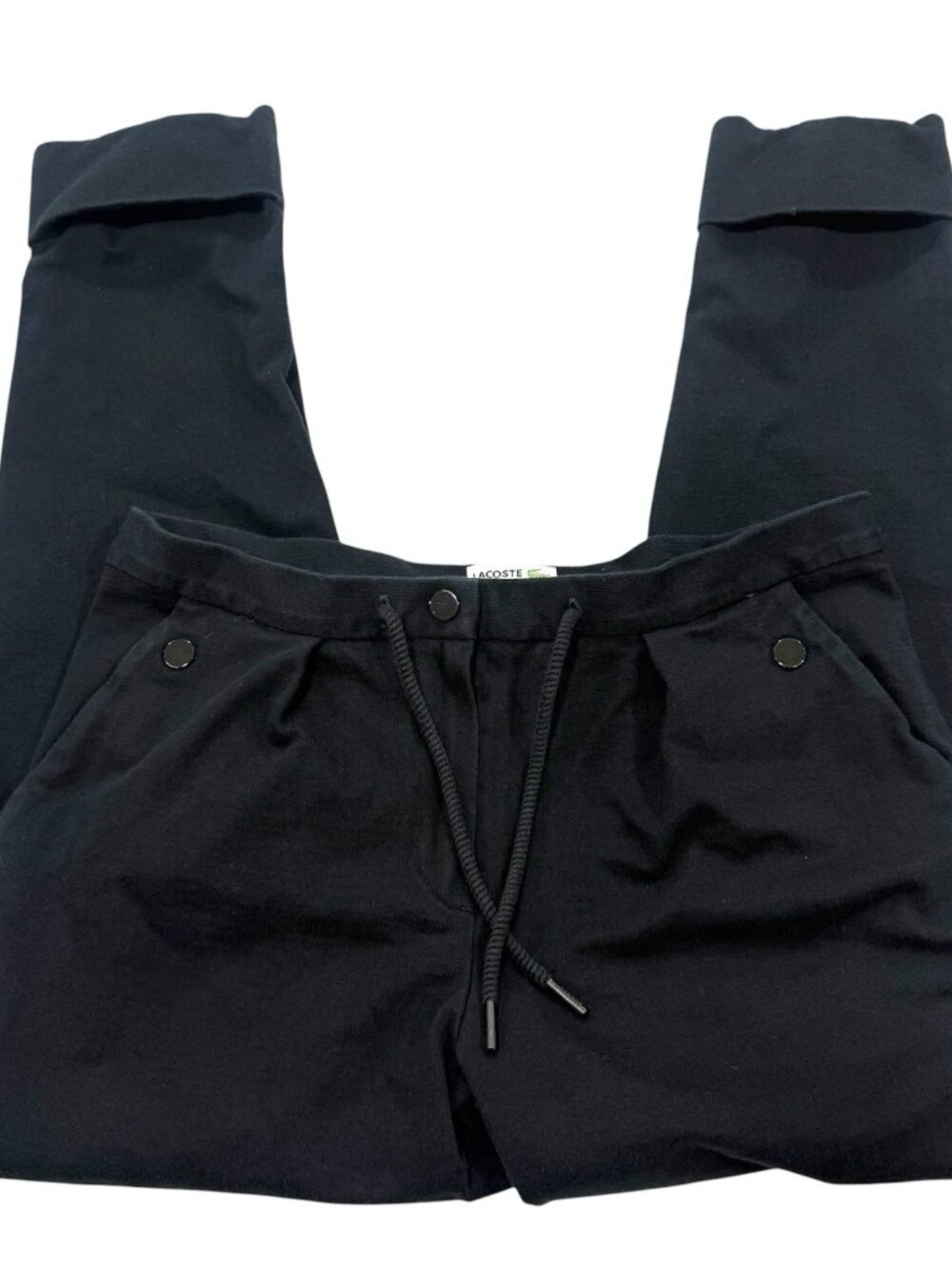 Lacoste Womens Cropped Black Pants Designer 100% Cotton Button Size 40